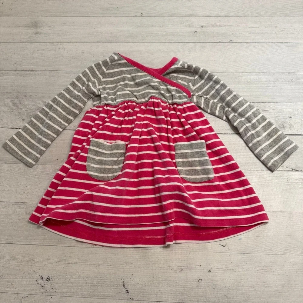 Hanna Andersson girls pink grey stripes cotton‎ dress size 80 18/24 months